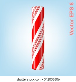 Mint hard candy cane vector alphabet collection striped in Christmas colours. Letter I. Eps 8 using mesh.