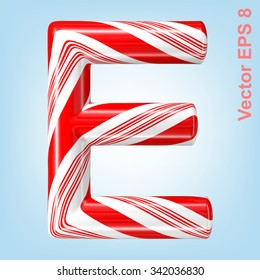 Mint hard candy cane vector alphabet collection striped in Christmas colours. Letter E. Eps 8 using mesh.