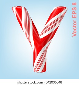 Mint hard candy cane vector alphabet collection striped in Christmas colours. Letter Y. Eps 8 using mesh.