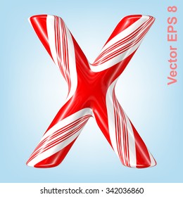 Mint hard candy cane vector alphabet collection striped in Christmas colours. Letter X. Eps 8 using mesh.