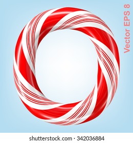 Mint hard candy cane vector alphabet collection striped in Christmas colours. Letter O. Eps 8 using mesh.