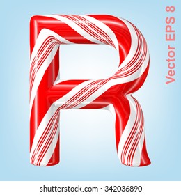 Mint hard candy cane vector alphabet collection striped in Christmas colours. Letter R. Eps 8 using mesh.