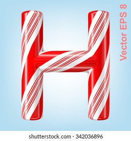 Mint hard candy cane vector alphabet collection striped in Christmas colours. Letter H. Eps 8 using mesh.