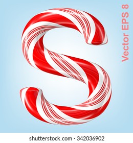 Mint hard candy cane vector alphabet collection striped in Christmas colours. Letter S. Eps 8 using mesh.