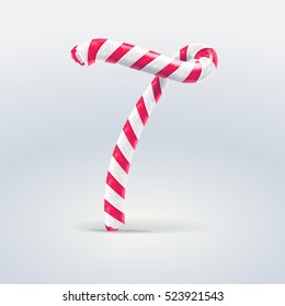 Mint hard candy cane vector number collection striped in Christmas colours. Figure 7, Vector illustration in cartoon style isolated from the background, EPS 10
