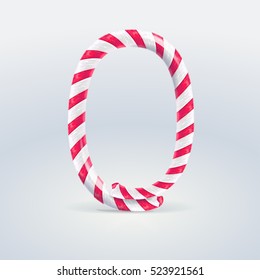 Mint hard candy cane vector number collection striped in Christmas colours. Figure 0, Vector illustration in cartoon style isolated from the background, EPS 10

