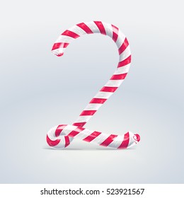 Mint hard candy cane vector number collection striped in Christmas colours. Figure 2, Vector illustration in cartoon style isolated from the background, EPS 10

