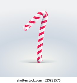 Mint hard candy cane vector number collection striped in Christmas colours. Figure 1, Vector illustration in cartoon style isolated from the background, EPS 10
