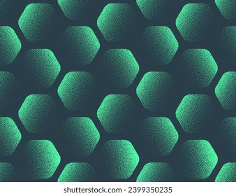 Mint Hexagonal Seamless Pattern Trend Vector Dot Work Tech Abstract Background. Geometric Composition for Textile Print, Wallpaper and Modern Art Projects. Half Tone Stylish Trendy Design for Fashion