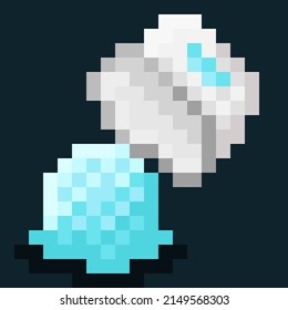 Mint ice cream cup spill pixel art. Vector illustration.