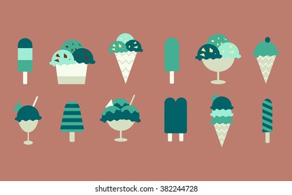 Mint Ice Cream icons set