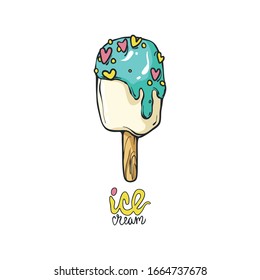 Helado de menta aislado en un fondo blanco. Ilustración del vector