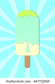 Mint ice cream with pistachio melted cream, colorful background, brochure design, size A4, vector illustration