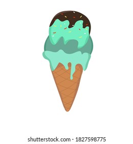 Mint ice cream topped with chocolate lava.