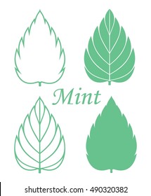 Mint icon set. Isolated mint leaves on white background