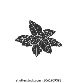 Mint Icon Silhouette Illustration. Nature Aroma Plant Vector Graphic Pictogram Symbol Clip Art. Doodle Sketch Black Sign.