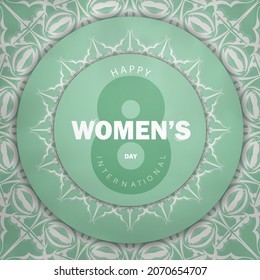 Mint international womens day greeting card with abstract white pattern