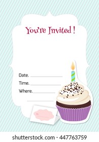 A mint invitation card template with a cupcake