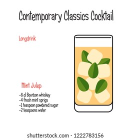 Mint julep alcoholic cocktail vector illustration recipe isolated