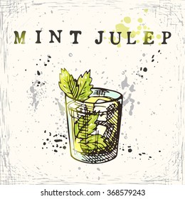 Mint julep cocktail. Hand drawn vector illustration.