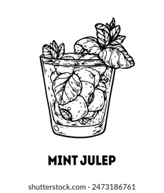 Ilustración de cóctel de julepe de menta. Dibujado a mano. Ilustración vectorial. Objeto aislado. NO AI