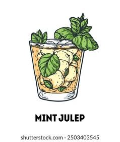 Mint Julep cocktail illustration. Hand drawn sketch. Vector illustration. Isolated object.