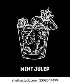 Mint Julep cocktail illustration. Hand drawn sketch. Vector illustration. Isolated object.