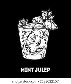 Mint Julep cocktail illustration. Hand drawn sketch. Vector illustration. Isolated object.	