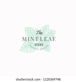 The Mint Leaf Abstract Vector Sign, Symbol or Logo Template. Mint Branch Sillhouette with Retro Typography. Vintage Luxury Emblem. Isolated.