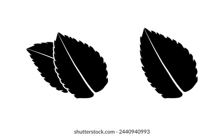 mint leaf, black isolated silhouette