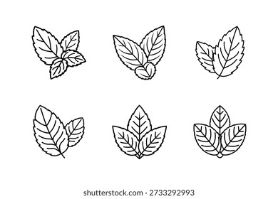mint leaf icon line art vector illustration outline isolated