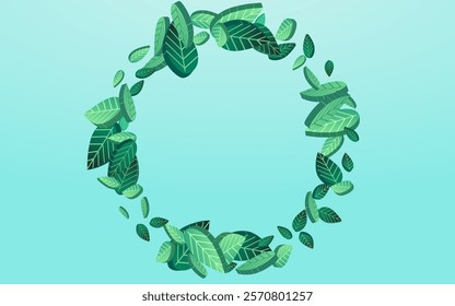 Mint Leaf Motion Vector Blue Background Banner. Fly Foliage Template. Olive Greens Wind Brochure. Leaves Flying Pattern.