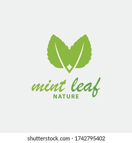 mint leaf nature logo design vector