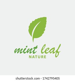 mint leaf nature logo design vector