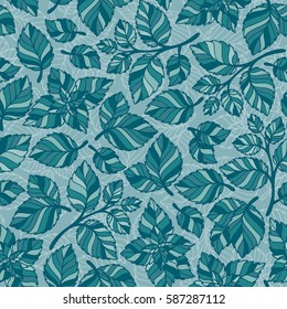 Mint leaf pattern. Peppermint leaves sketch vector background for tea wrapping paper. Organic background with natural leaf illustration