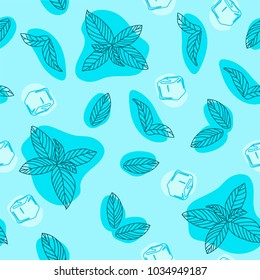 Mint Leaf Vector Seamless Pattern. Hand Drawn Eco Peppermint Tea. Fresh Mint leaves. Menthol. Medicinal plants. Spicy Herbs.