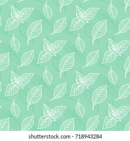 Mint Leaf Vector Seamless Pattern. Hand Drawn Eco Peppermint Tea. Fresh Mint leaves. Menthol. Medicinal plants. Spicy Herbs Background