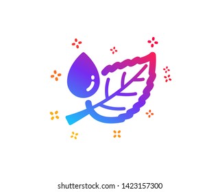 Mint leaf with water drop icon. Nature plant dew sign. Environmental care symbol. Dynamic shapes. Gradient design leaf dew icon. Classic style. Vector