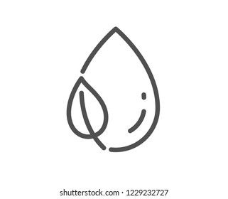 Mint leaf with water drop line icon. Nature plant dew sign. Environmental care symbol. Quality design flat app element. Editable stroke Leaf dew icon. Vector