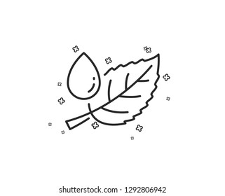Mint leaf with water drop line icon. Nature plant dew sign. Environmental care symbol. Geometric shapes. Random cross elements. Linear Leaf dew icon design. Vector