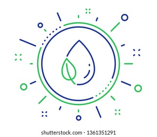 Mint leaf with water drop line icon. Nature plant dew sign. Environmental care symbol. Quality design elements. Technology leaf dew button. Editable stroke. Vector