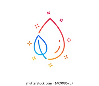 Mint leaf with water drop line icon. Nature plant dew sign. Environmental care symbol. Gradient design elements. Linear leaf dew icon. Random shapes. Vector