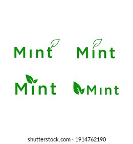 mint leaf wordmark sign logo design template