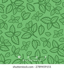 Mint leaves background, pattern set. Collection mint leaves icons. Vector