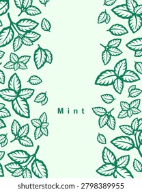 Mint leaves background, pattern set. Collection mint leaves icons. Vector
