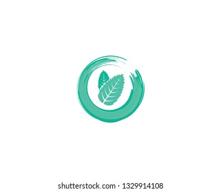 Mint leaves in circle. Icon vector set with mint plants. Fresh mint leaves isolated on white background