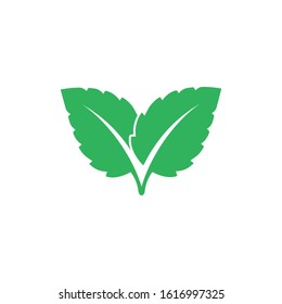 Mint leaves flat vector color icon template