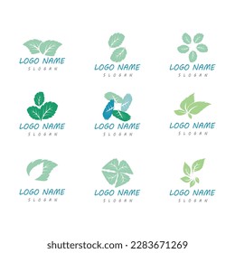 Mint leaves flat vector color icon template illustration design