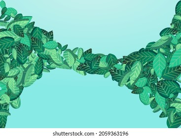 Mint Leaves Flying Vector Blue Background Backdrop. Forest Greens Poster. Green Foliage Fly Wallpaper. Leaf Nature Template.