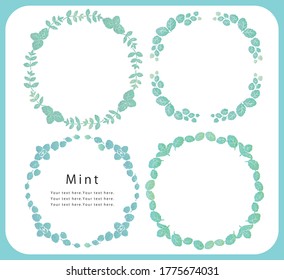 Mint leaves frame composition set. Vector illustration.